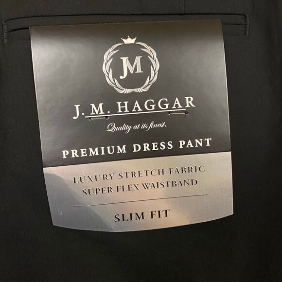 HAGGAR J M Premium Dress Pants Slim Super Flex Waist 2" Stretch Black 36x32 - Picture 9 of 11